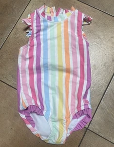 RuffleButts Rainbow Dream Stripe Flutter One Piece zip back UPF Size 6 - Picture 1 of 3