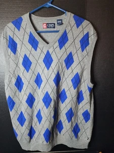 Chaps By Ralph Lauren XXL Sweater Vest Gray Blue Black Argyle Mens Preppy Cotton - Picture 1 of 7