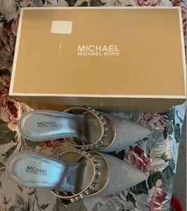 MICHAEL KORS Jessa Silver Glitter Mule Pump Women's Size 8.5, NIB! - Picture 1 of 9