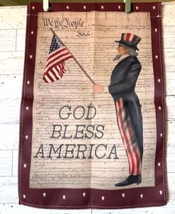 Mini Garden Flag GOD BLESS AMERICA UNCLE SAM WITH FLAG Patriotic  12" x 18" - Picture 1 of 1