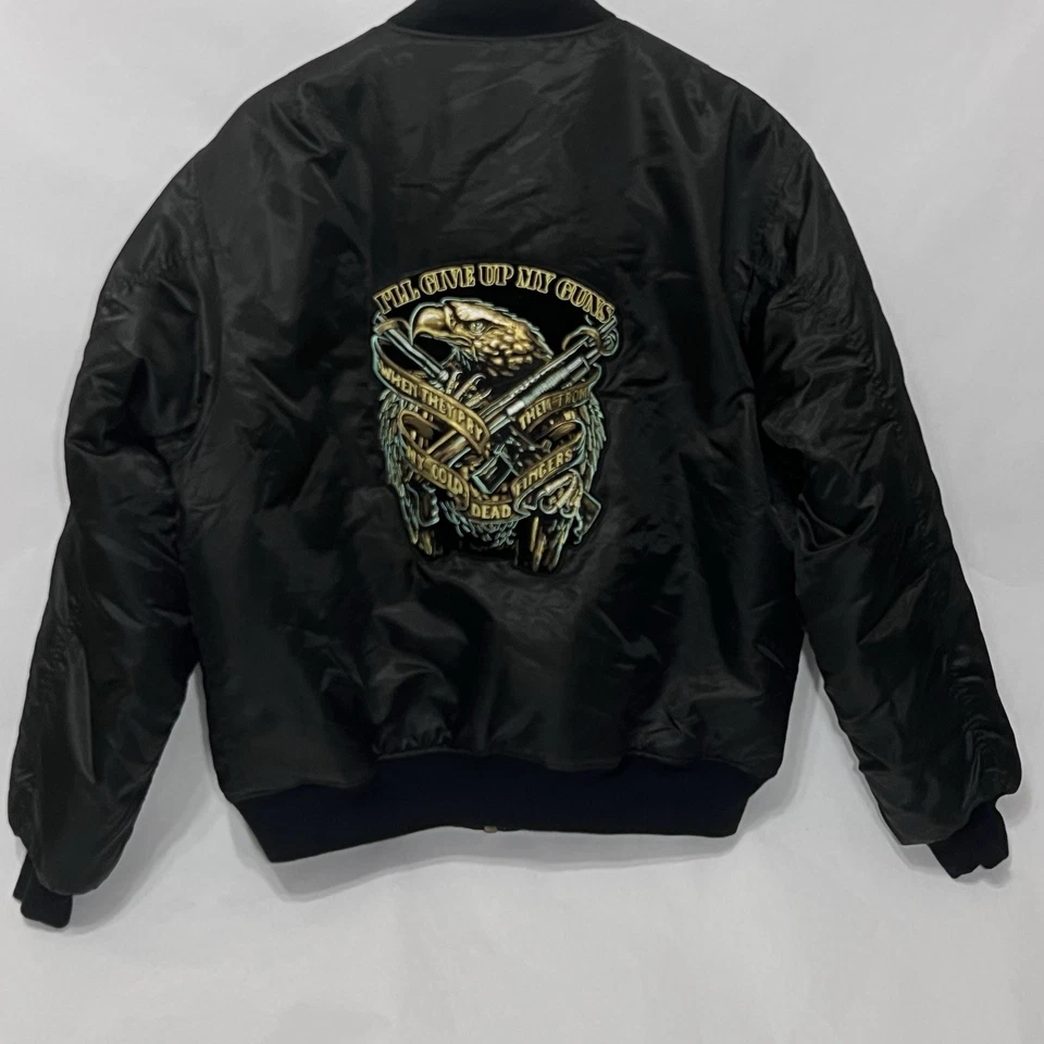 复古 MA-1 Rothco 夹克黑色陆军传单鹰枪刺绣布贴轰炸机 2XL — 第 1/4 张图片