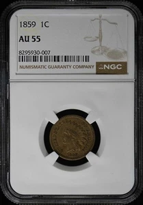 1859 Copper-Nickel Indian Cent 1C NGC AU55 - Picture 1 of 4