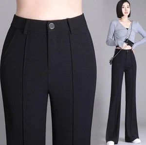 Nuevo Pantalón Negro Mujer Pierna Ancha Informal Cintura Alta Campana Pantalones Largos - Imagen 1 de 15