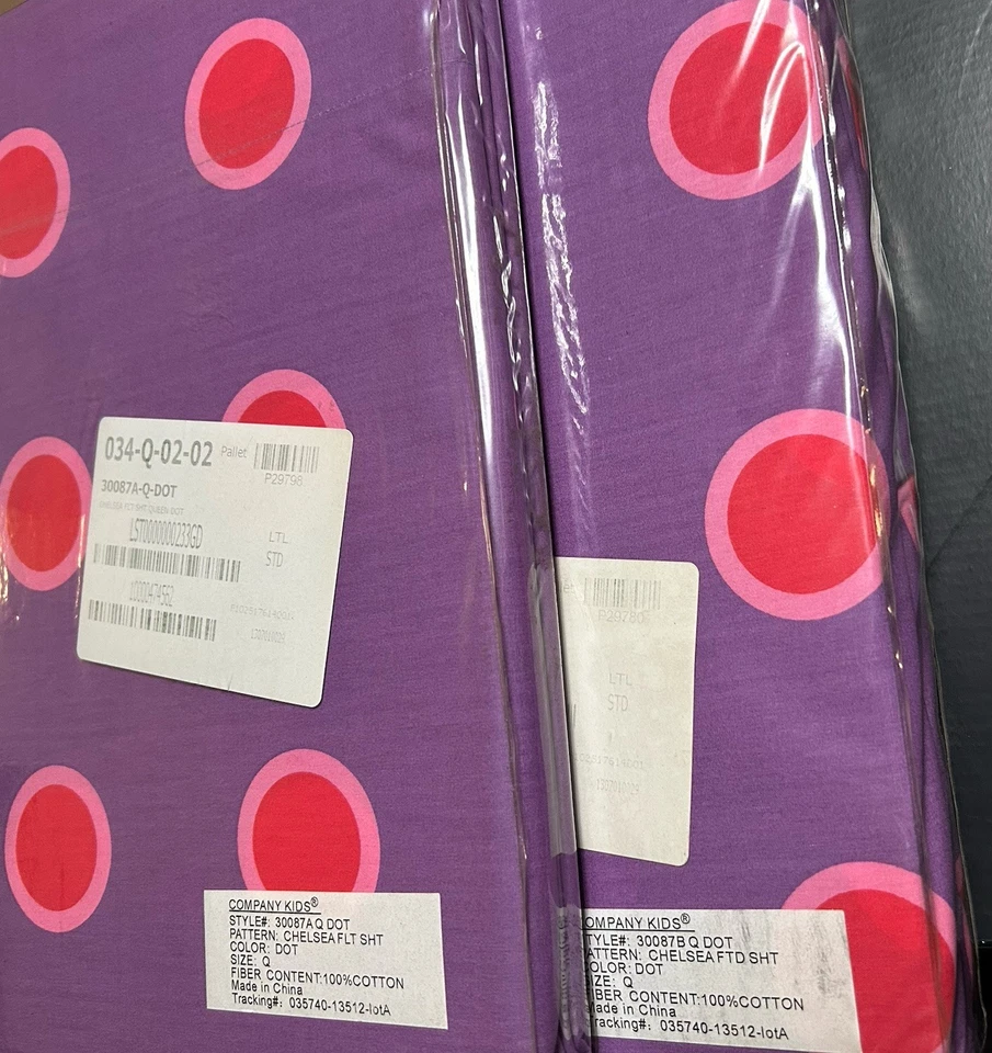 The Company Store Queen Flat & Fitted Sheet Set 100 % cotton (Chelsea Dot)  Pink - Image 1 of 4