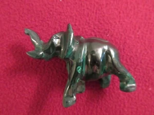 Real Natural Malachite Hand Carved Elephant (approx) 3 1/2'' long - Picture 1 of 7