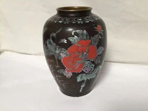 U68 Vintage Antique Korean Blackware Pottery Lacquered Hand Painted Vase - Picture 1 of 12