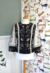 Vtg PHASE EIGHT Black & Ivory beaded embroidered Silk jacket size 12 - Picture 1 of 8