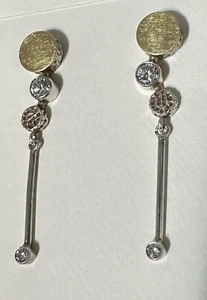 Artisan Made Sterling Silver 14K Gold Vintage Modernist Long Drop Earrings - Picture 1 of 7