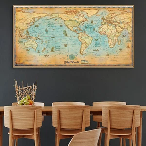 Huge Navigation Sea Monster World Map Silk Canvas Poster Paint Decor Unframed 83 - Picture 1 of 10