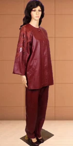 LEATHER! SUZELLE 2-piece brown pant suit size M jacket size 10 pants 100% leathr - Picture 1 of 15