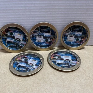 Lot of 5 Vintage Oregon metal coasters Multicolor 3.5 “ Preowned, Decor - Picture 1 of 6