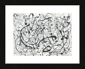 FRAMED ART - Number 14: Gray by Jackson Pollock Abstract Print Black Frame 13x16