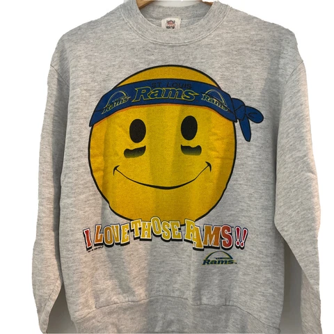 Vintage 90s St Louis Rams LA Los Angeles Sweatshirt NFL Happy Face L/XL  USA Cover