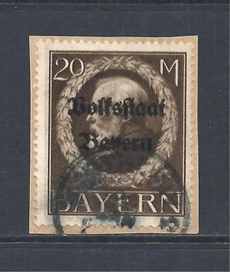 BAVARIA SCOTT 155 USED VF ON PIECE - 1919 20m DP BROWN ISSUE WITH OVERPRINT - Picture 1 of 2
