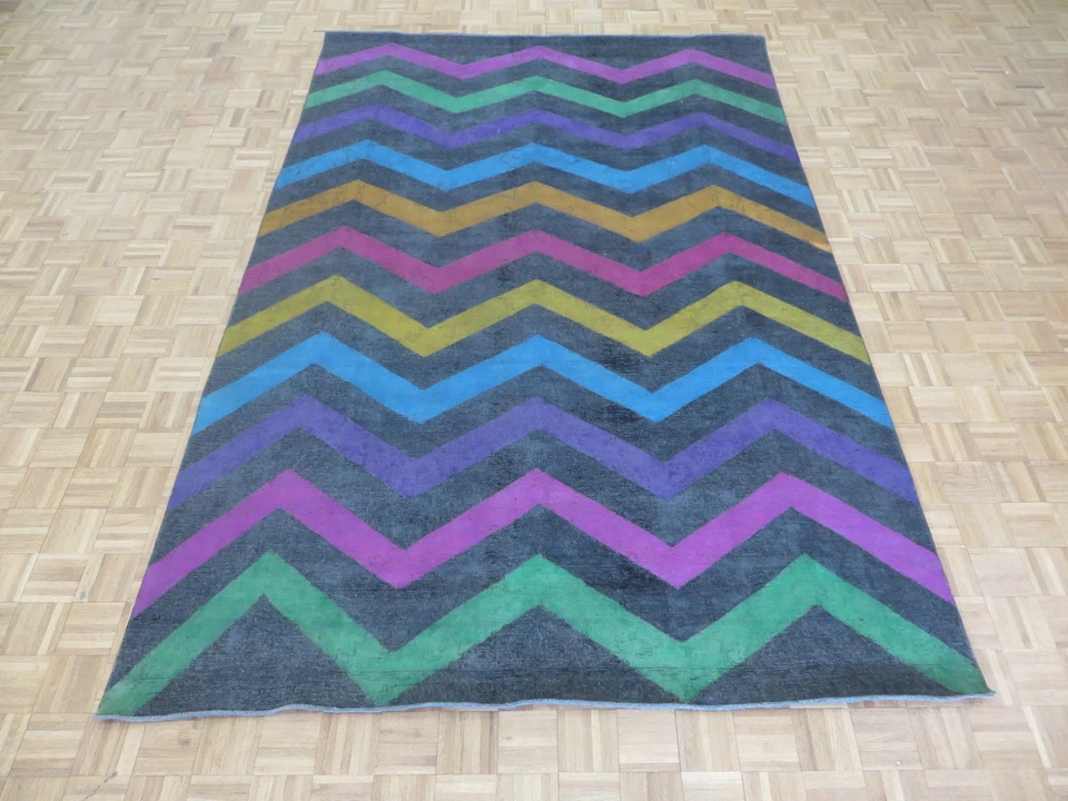 7'6 x 11 Hand Knotted Gray Modern Overdyed Vintage Oriental Rug G6401 - Image 1 of 4