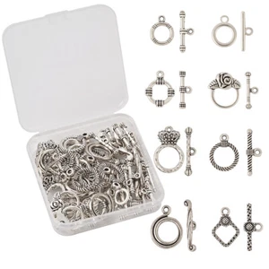 40Sets TIbetan Alloy 8-Shapes Toggle Clasps Bars Antique Silver Jewelry Findings - Picture 1 of 9