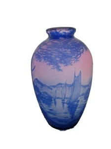 1920 Richard Loetz Glass Deco Lake Sailboats Deco Glass Vase - Picture 1 of 12