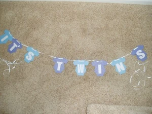IT'S TWINS Baby Shower Hanging Banner Boys Party Blue CUTE!  FREE SHIPPING! - Bild 1 von 5