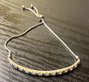 PM 925 Sterling Silver and Emerald Adjustable Bracelet adjustable - Picture 1 of 6