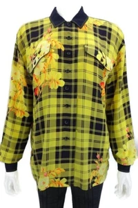 ESCADA Margaretha Ley 100 % Seidenbluse gelb schwarz kariert Blumenmuster Gr. 36 - Bild 1 von 6