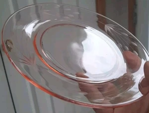 Set 1950's 6 Pink Optic Depression Glass Snack Dessert Plates Etched Cattail  - Picture 1 of 10