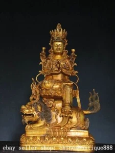 Estatua de Buda de 16,9"" Tibet Bronce Dorado Paseo León Wenshu Manjushri Boddhisattva - Imagen 1 de 9