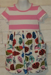 HANNA ANDERSSON T-Shirt Dress Stripe Seashells Playground Pocket 100 Girls 4 - Picture 1 of 4