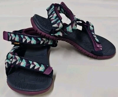 Sandalias con correa Hurricane Teva verde azulado/azul marino/púrpura para niños talla 11 usadas en excelente estado envío rápido  Foto 1 de 4