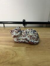 Vintage Chinese Canton Imari Porcelain Hand Painted Resting Curled Cat Figurine