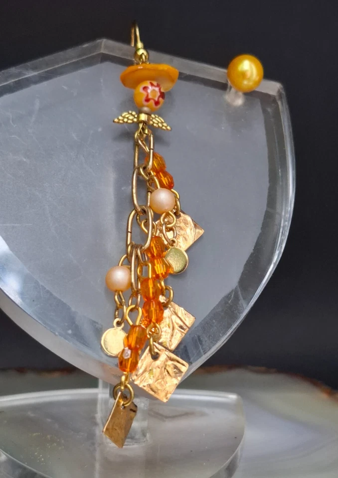 Ohrringe Perlen Stecker + Hänger Messing Perlen Achat 10cm Schutzengel Unikat - Bild 1 von 4