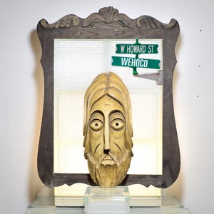 Vtg Folk Art Hand Carved Wooden Head Sculpture Unique Wall Decor - Picture 1 of 6