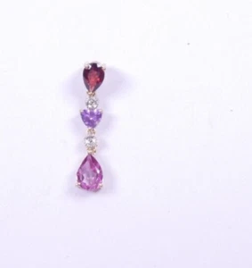 Colgante Oro 9 quilates Amatista Rosa Turmalina Diamante y Granate 25mm Longitud - Imagen 1 de 4