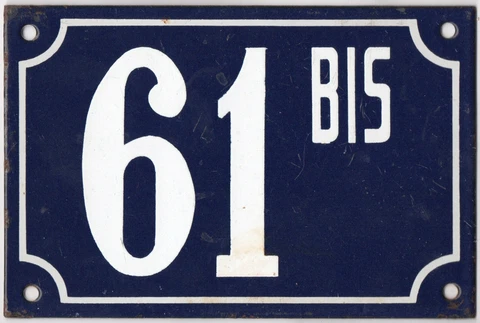 Old blue French house number 61 B BIS door gate plate plaque enamel steel sign Cover