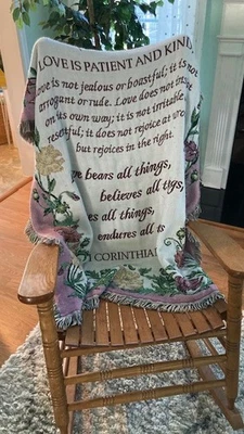 Woven Throw Blanket Love Is Patient 46 X 56 Fringed - Image 1 of 3