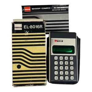 Vintage 1970s Sharp ELSI MATE EL-8016R Pocket Calculator Korea With Case. TESTED - Picture 1 of 9