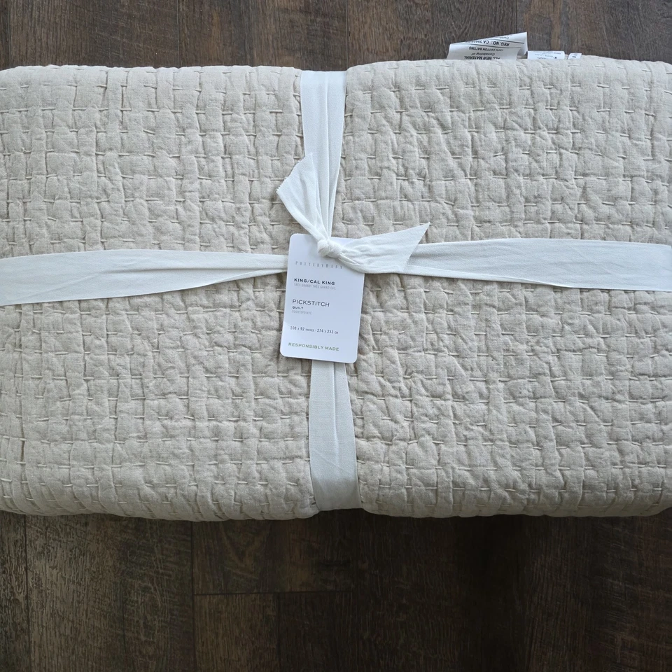 Edredón de algodón Pottery Barn Pickstitch KING LINO NUEVO Foto 1 de 4