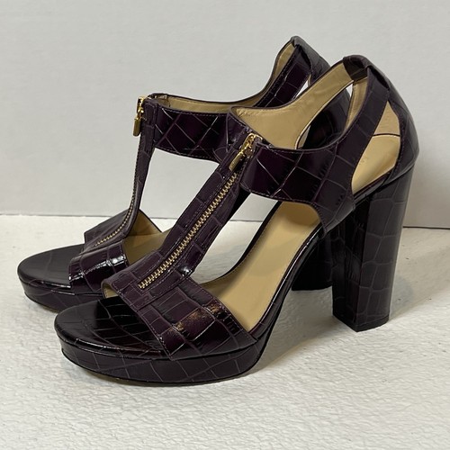 Sandali Michael Kors Berkley cinturino T zip tacco pelle brandy taglia 10 M viola