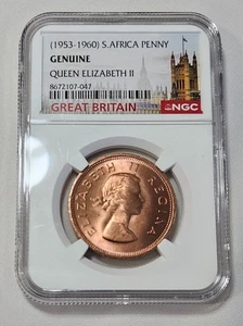 (1953-1960) 1960 Sudáfrica Isabel II Penny Genuino NGC Genuino - Imagen 1 de 2