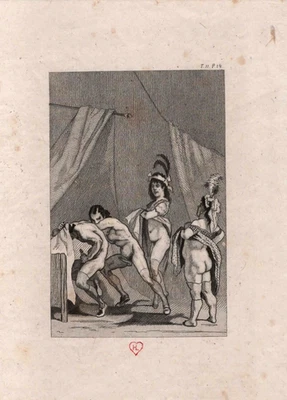 Gravure XIXe - Scène érotique - 10x7 cm - Photo 1/2