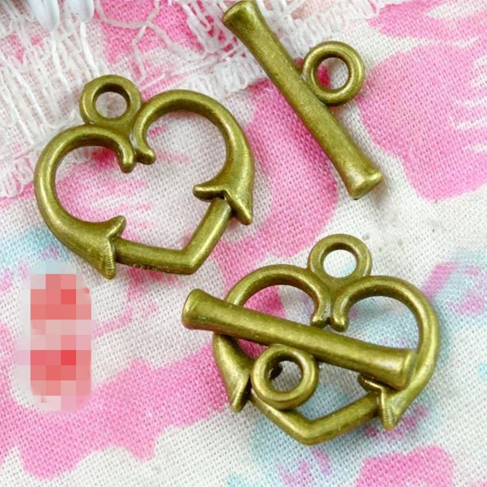 25 Sets Bronze Tone Heart Toggle Clasps 16X16mm Hook Connectors Jewelry Finding - Image 1 of 4