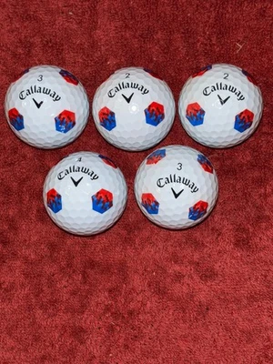 4 bolas de golfe usadas Callaway cromadas macias/tour vermelhas e azuis Tru Track - Imagem 1 de 2