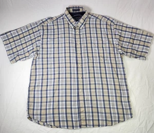 Camisa Haggar Para Hombre XL Manga Corta Botón Frontal Beige Azul Cuadros Informal Algodón - Imagen 1 de 7