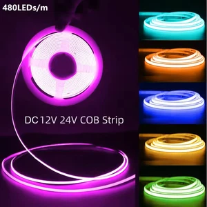 Ultra Thin COB LED Strip 12V 24V 4mm Width Flexible 480LEDs/m Tape Light Strips - Picture 1 of 34