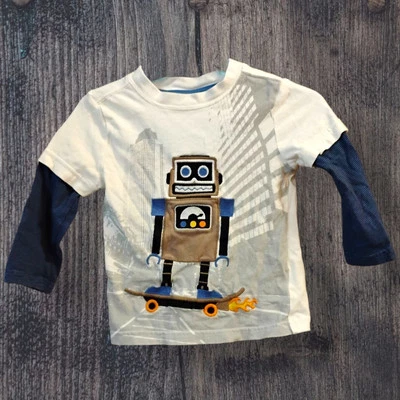 Camiseta manga longa infantil manga dupla robô skate Crazy 8 18-24m - Imagem 1 de 4
