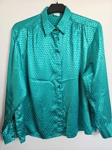 Vintage 80s Green Shimmer Floaty Blouse Top Size 18 - Picture 1 of 6