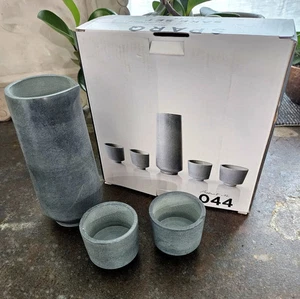 Sparq Home Sake Set 5 Piece Original Gray Soapstone Freeze, Pour NIB - Picture 1 of 4