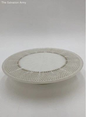 White Milk Glass Round Shape Cake Stand Pedestal Plate With Gold Trim - Image 1 of 4