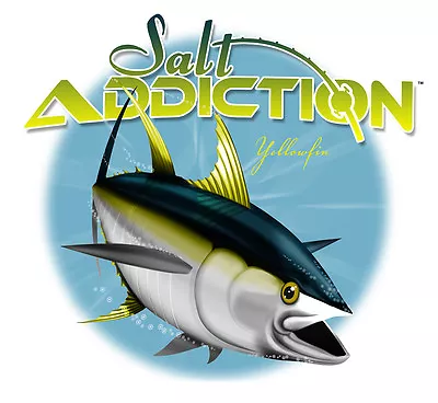 Camiseta de pesca de adicción a la sal, camisa de agua salada, océano, playa, vida, atún aleta amarilla Foto 1 de 2