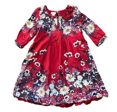 Vestido Monzón Niñas Rojo Floral Forrado Algodón Talla 6 7 Foto 1 de 4