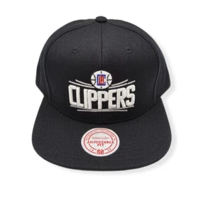 Mitchell & Ness Los Angeles Clippers Block Script Black Adjustable Snapback Hat - Picture 1 of 6